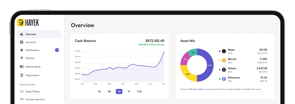 Half of a laptop screen with the Hayek web app interface on display