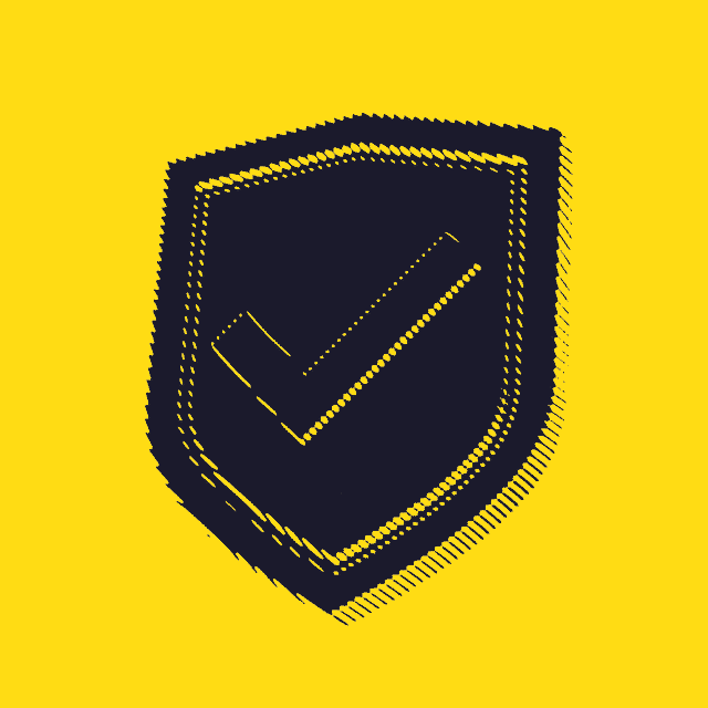 A shield with a checkmark on it spinning with a rotating animation